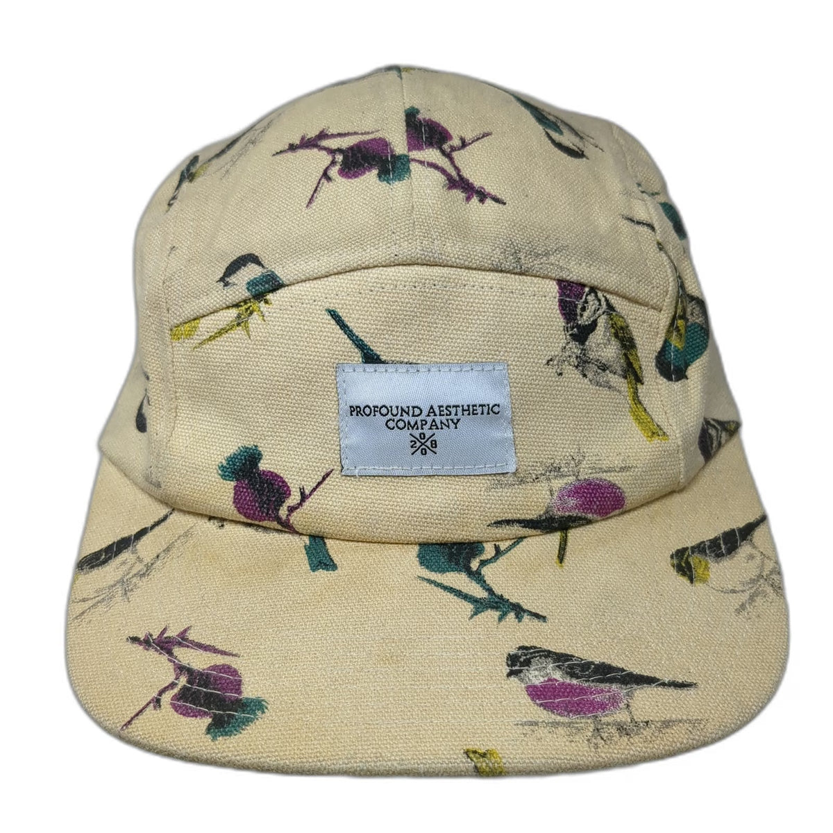 Profound Aesthetic Company 5 Panel Beige Bird Print OSFM Strapback Cotton Hat
