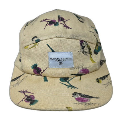 Profound Aesthetic Company 5 Panel Beige Bird Print OSFM Strapback Cotton Hat