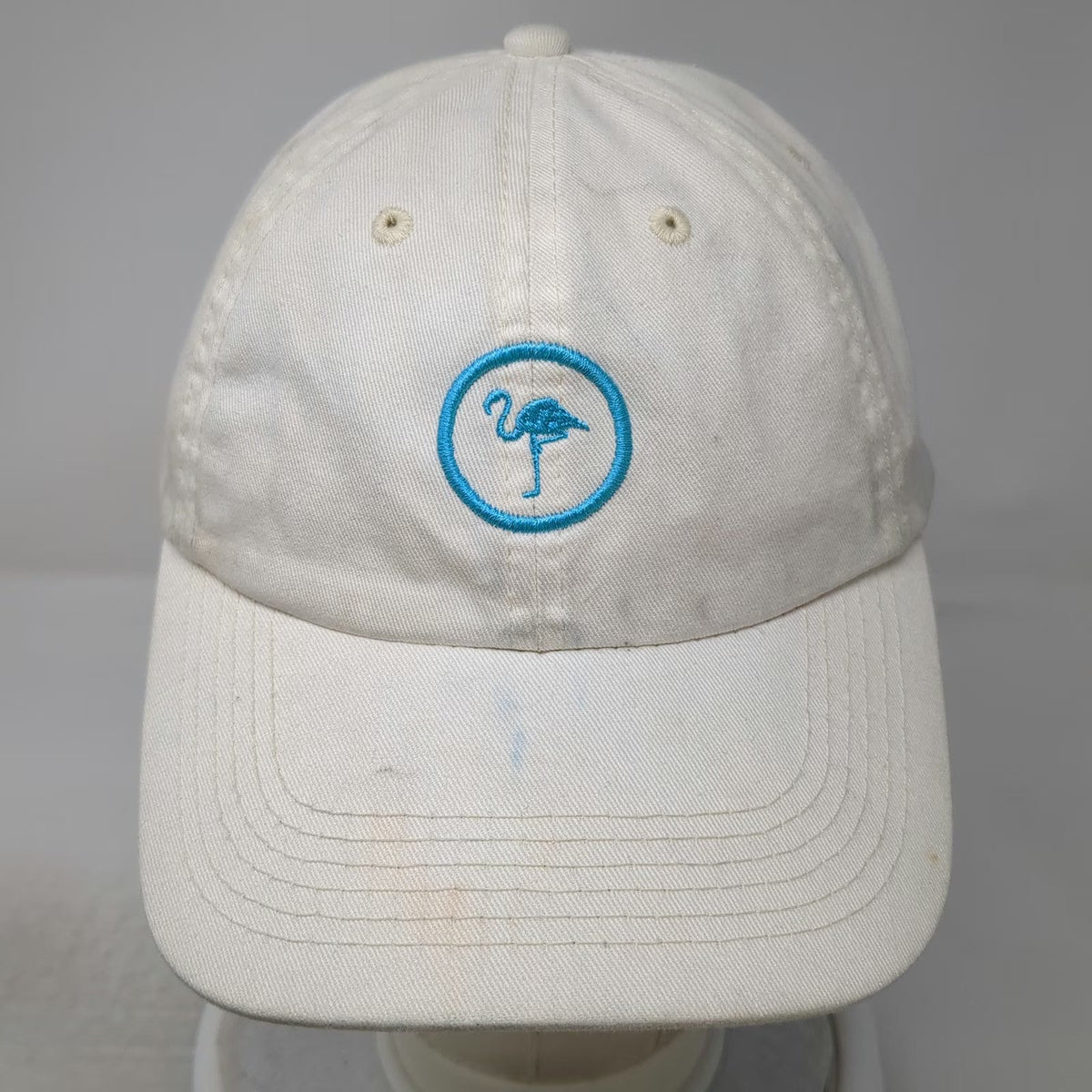 LTRMN Baseball Cap White One Size Leather Strapback Embroidered Flamingo Hat