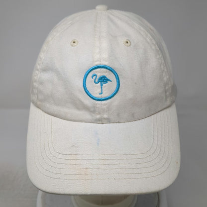 LTRMN Baseball Cap White One Size Leather Strapback Embroidered Flamingo Hat