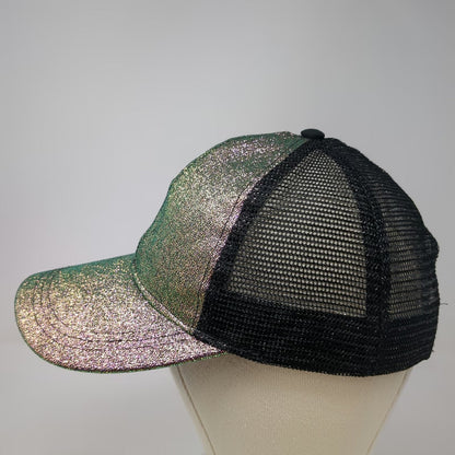 Trucker Hat Green Purple One Size Iridescent Crackle Metallic Mesh Back Hat