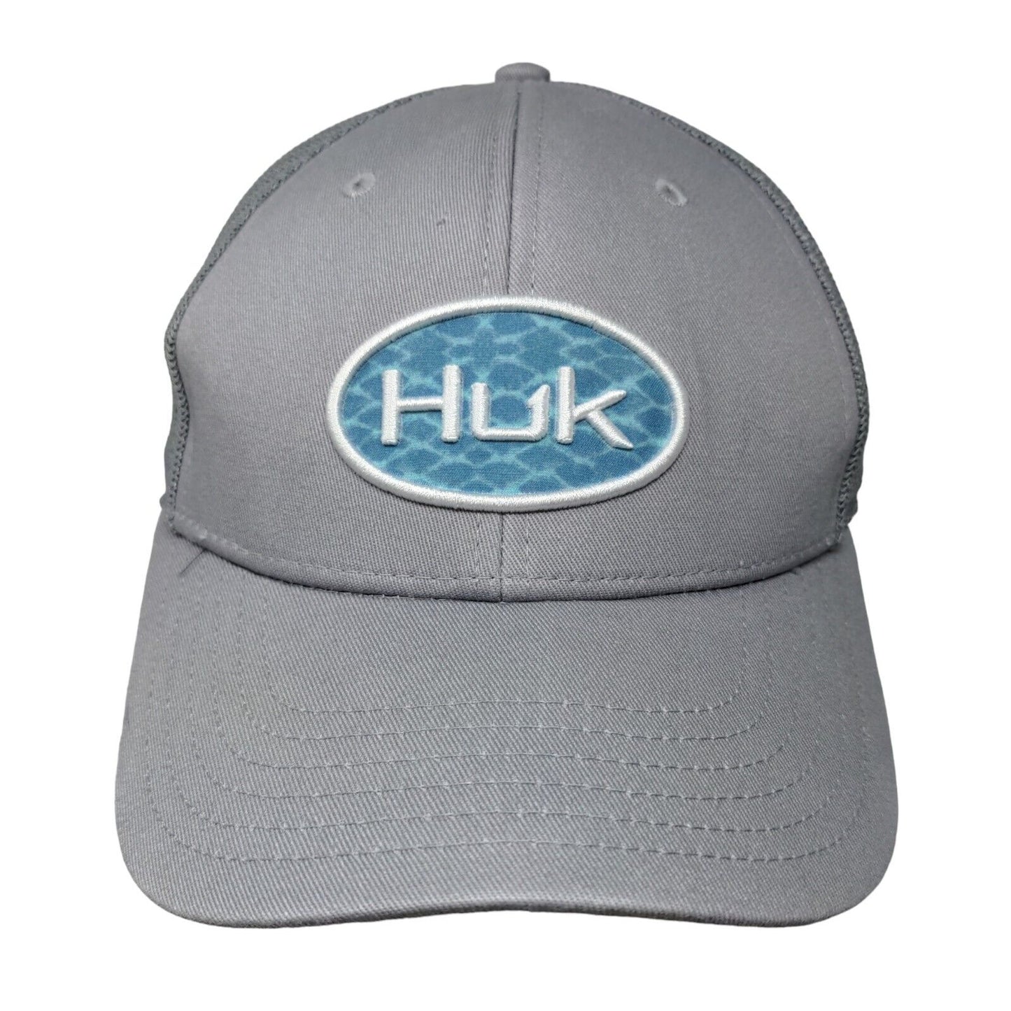 Huk Fishing Fitted Mesh Back Trucker Hat Gray L/XL Stretch 6 Panel