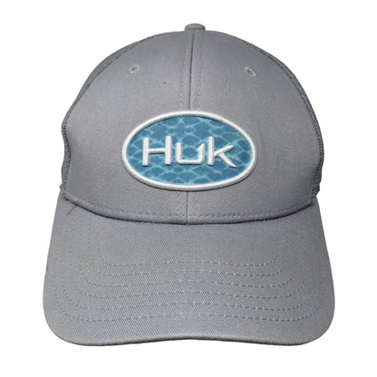 Huk Fishing Fitted Mesh Back Trucker Hat Gray L/XL Stretch 6 Panel