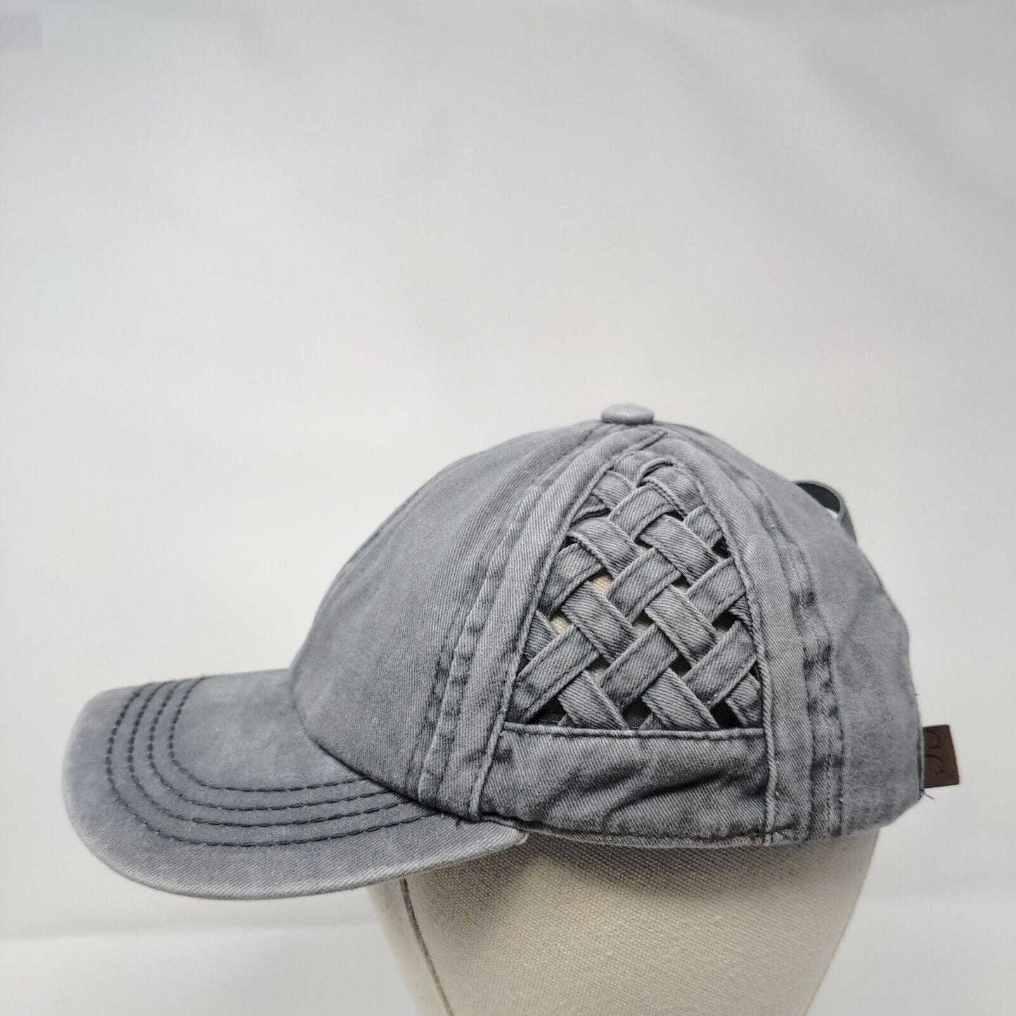 C.C. Exclusive Crisscross Strapback Hat Gray OS Adjustable Breathable Blank