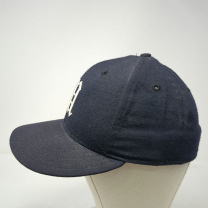 New Era Baseball Cap Blue 7 1/8 Fitted Wool Old English M 59FIFTY Hat Grey Brim
