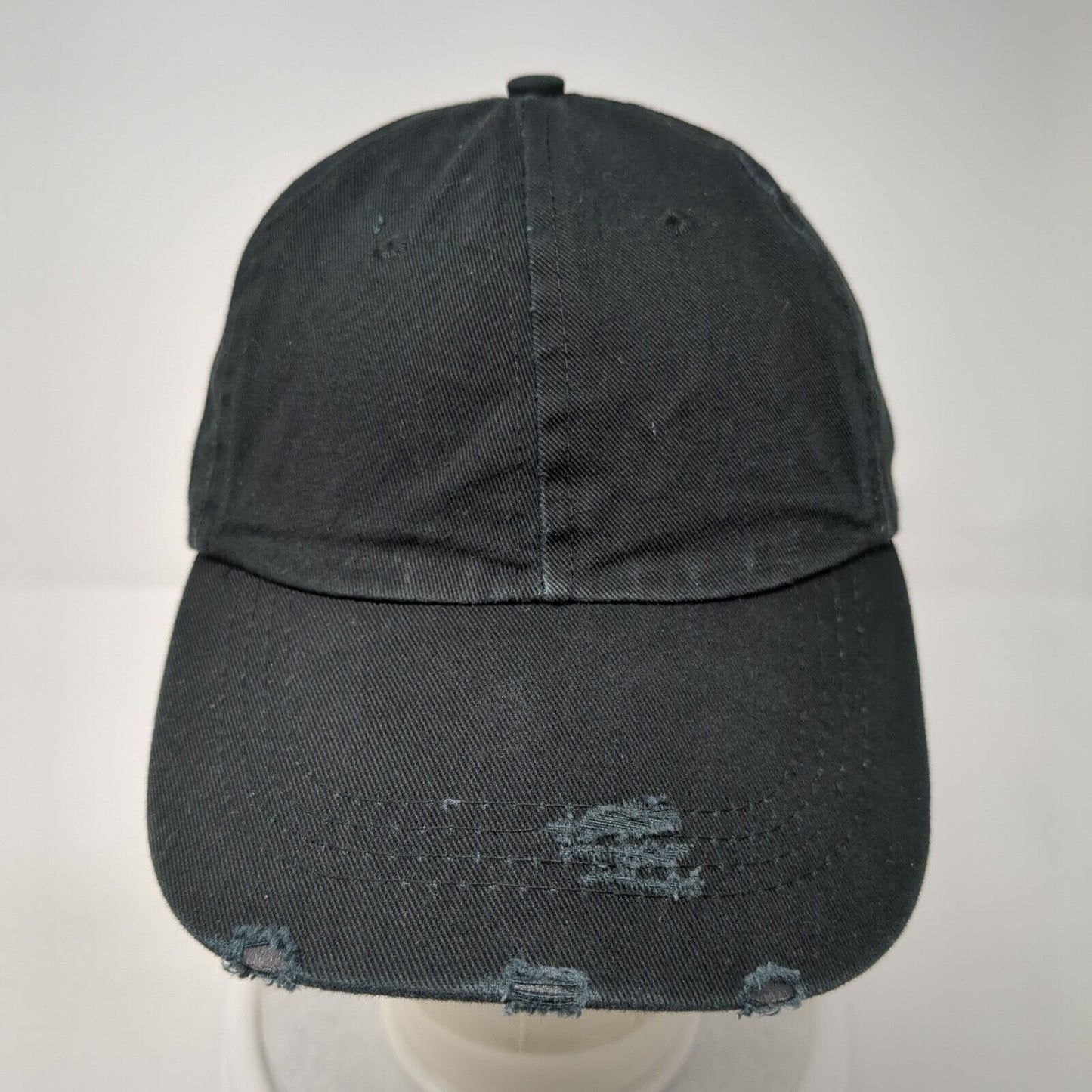 Unbranded Strapback Hat Black One Size Adjustable Blank Distressed
