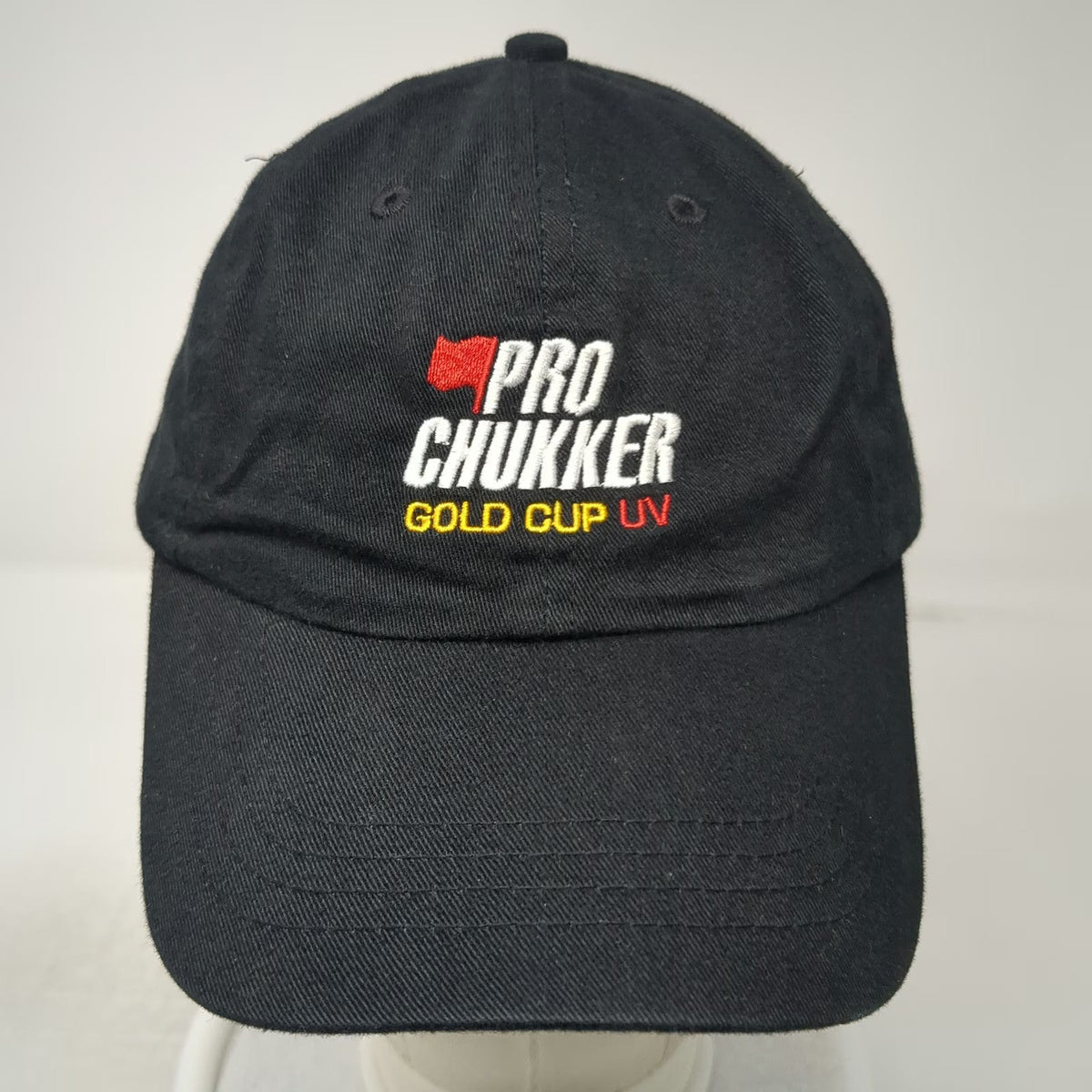 Baseball Cap Black One Size Strapback Pro Chukker Gold Cup UV Hat Embroidered