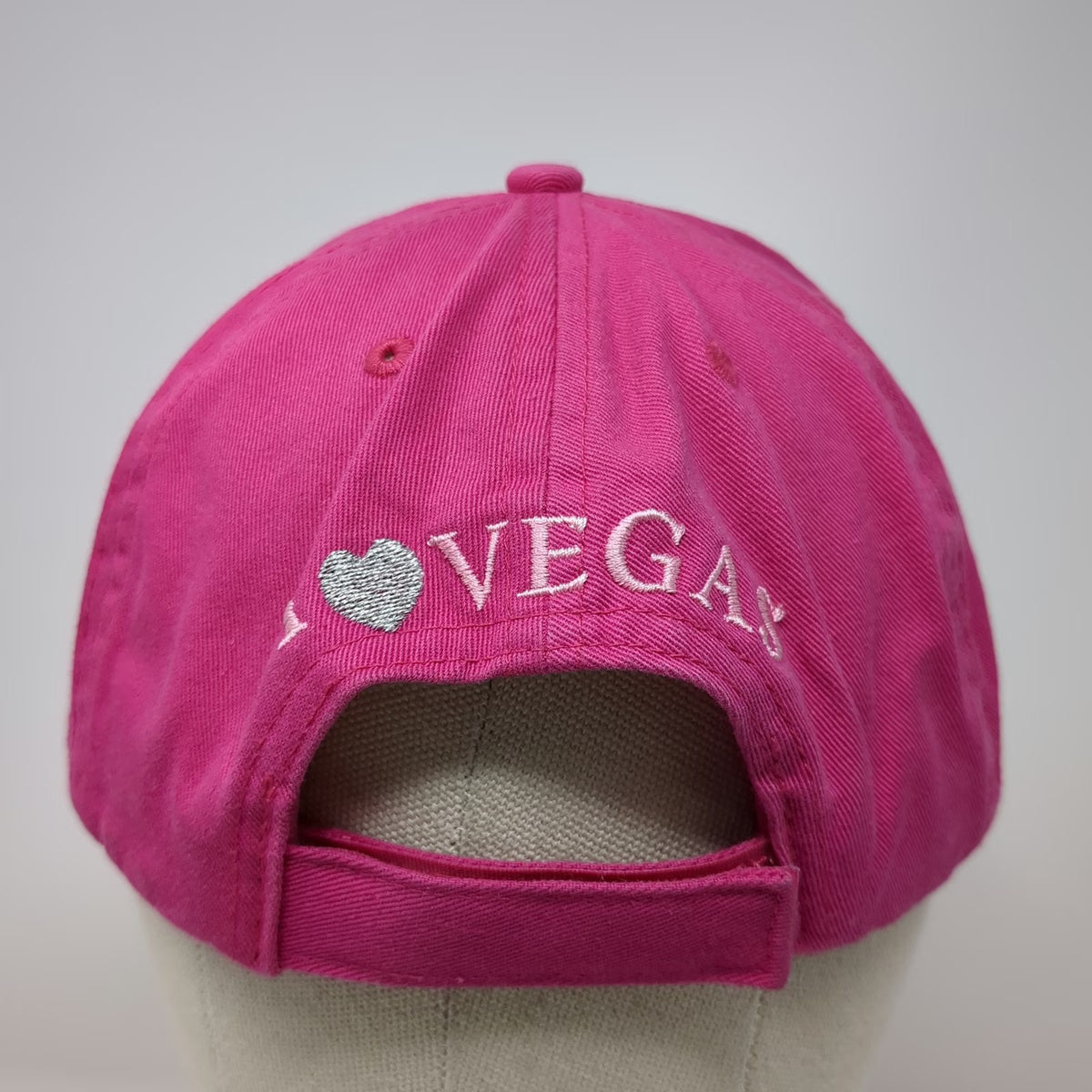 Baseball Cap Pink One Size Las Vegas Heart Distressed Rhinestone Strapback Hat
