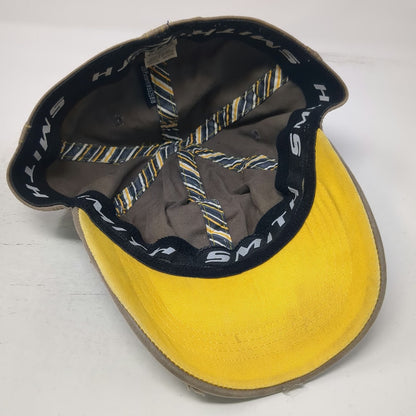 Smith Baseball Cap Brown XL Distressed Yellow Stitching Stretch Fit Logo Hat