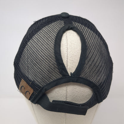 C.C Exclusives Ponytail Trucker Hat Black One Size Adjustable Mesh Back Blank
