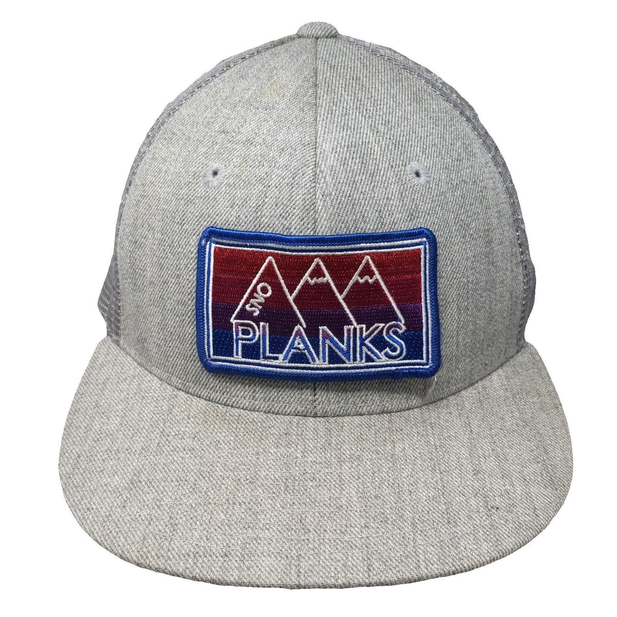 Decky Trucker Hat Gray One Size Sno Planks Mountain Patch Mesh Snapback Logo Cap