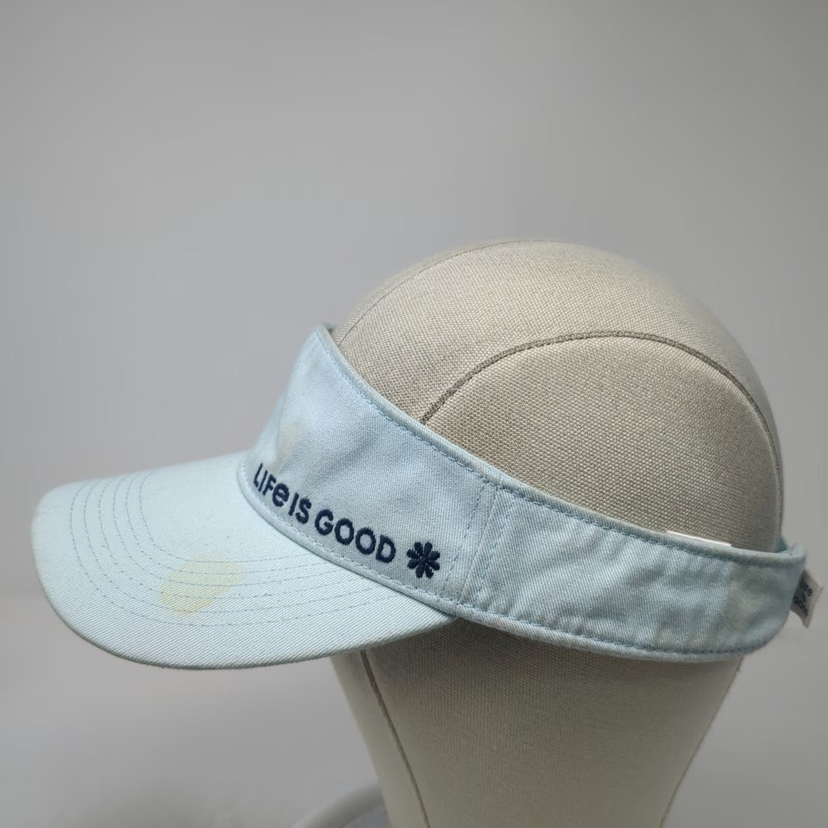 Life is Good Blue Visor One Size Strapback Cotton Embroidered Logo Casual Hat