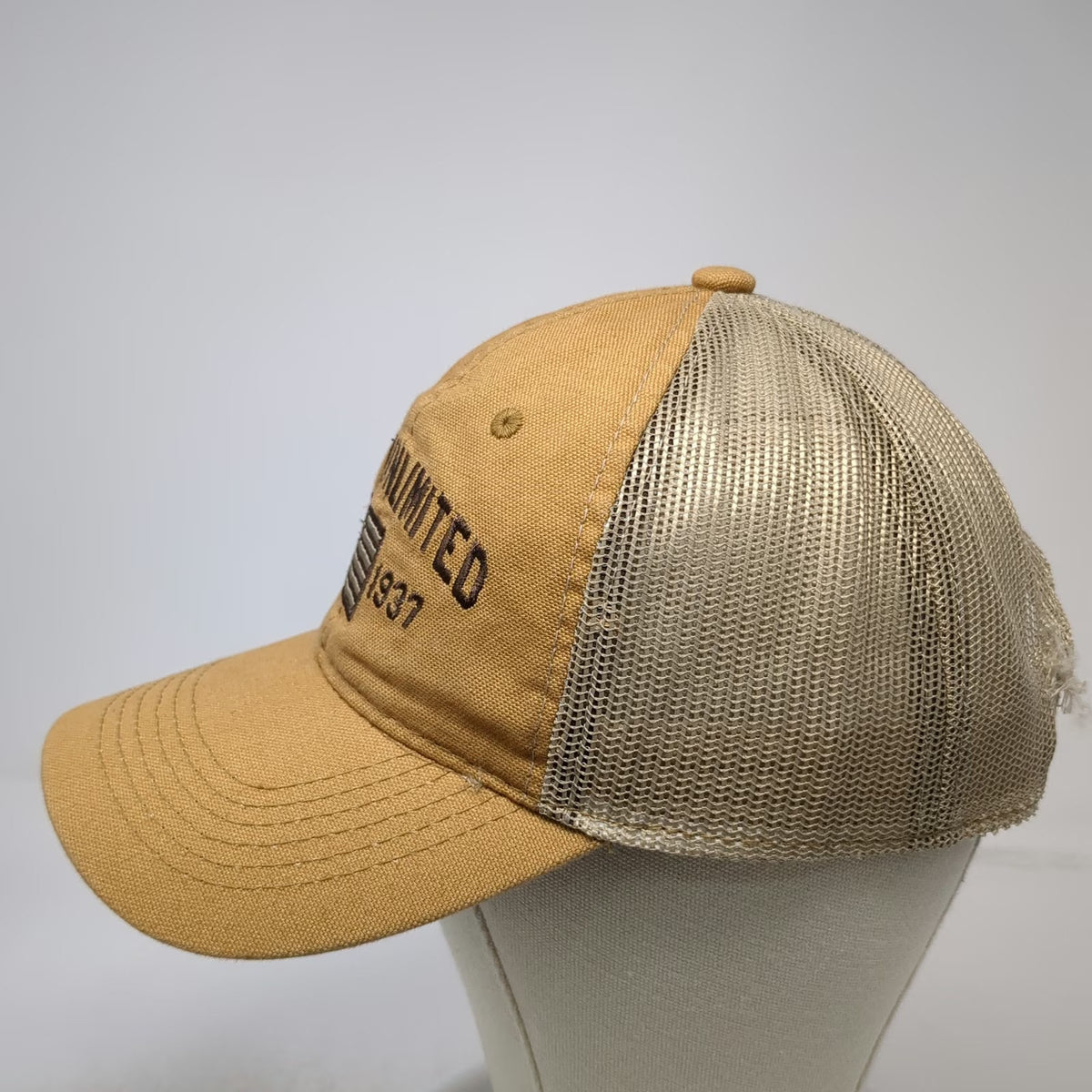 Ducks Unlimited Trucker Hat Brown One Size Mesh Snapback Embroidered Flag