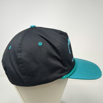 Nissin 5 Panel Black Blue Hat One Size Wheat Growers Endicott Rope Snapback Cap