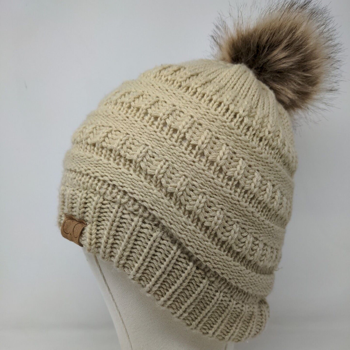 C.C. Exclusives Women's Knit Beanie Hat Cable Knit Fleece Lined Tan