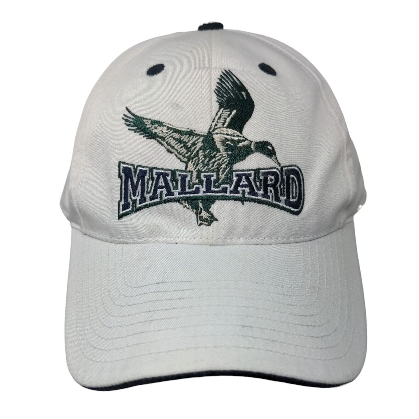 Mallard Strapback Hat White One Size Adjustable Embroidered Vented Holes 6 Panel
