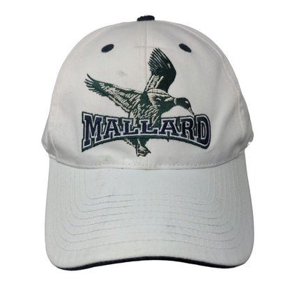 Mallard Strapback Hat White One Size Adjustable Embroidered Vented Holes 6 Panel