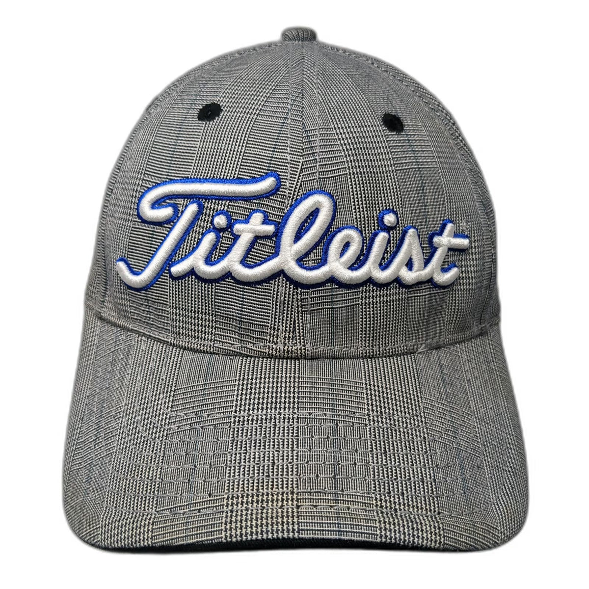 Titleist Baseball Cap Gray One Size Plaid Pattern 3D Embroidery Slideback Hat