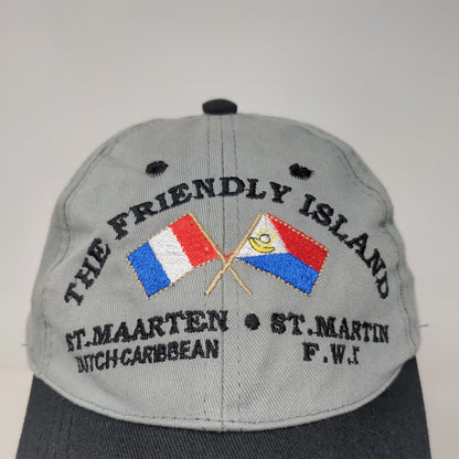 St. Maarten Martin Men's Strapback Hat Gray Adjustable Embroidered Flags Logo