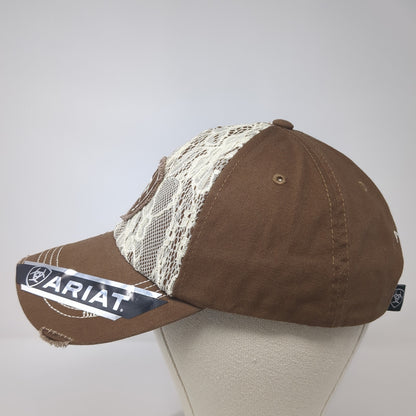 Ariat Strapback Baseball Cap Brown One Size Adjustable Distressed Lace Trim