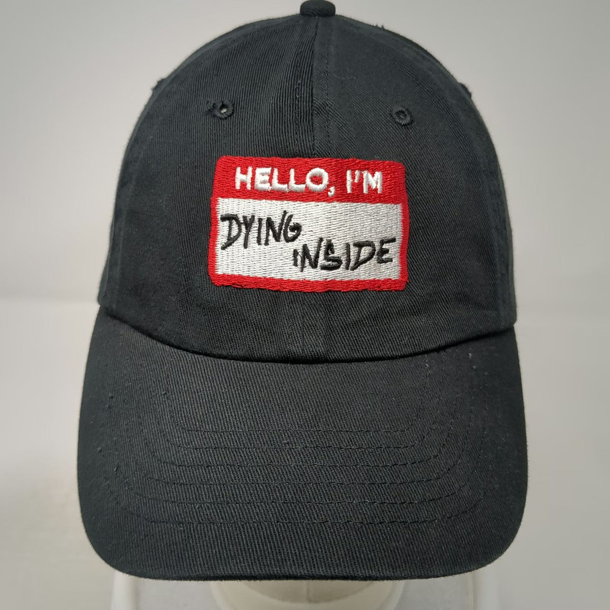 Baseball Cap Black One Size Hello I'm Dying Inside Name Tag Patch Cotton Hat