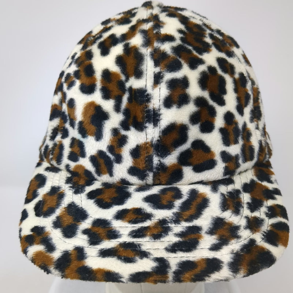 BUTT FURR Baseball Cap White Leopard Print Faux Fur One Size Strapback Hat