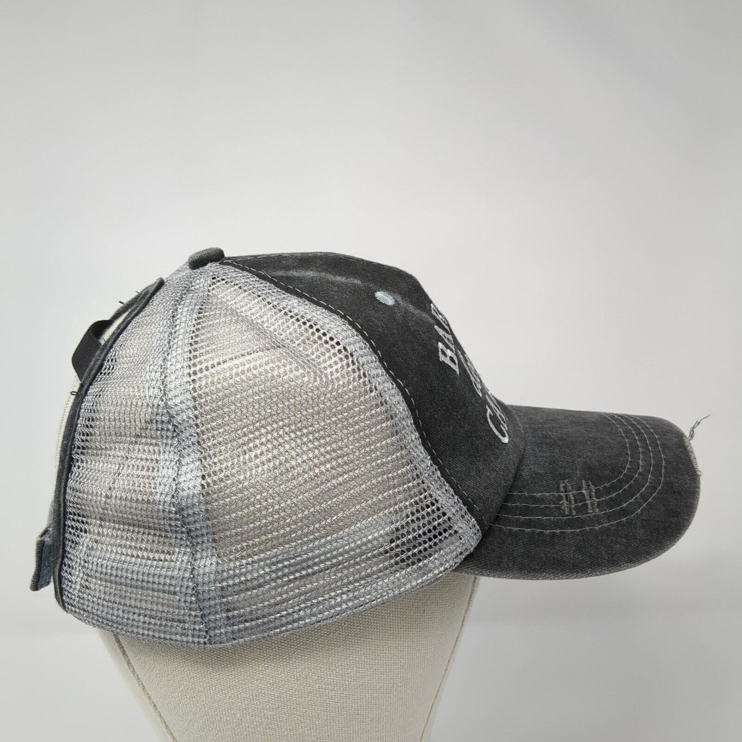 Barn Hair Don't Care Ponyback Trucker Hat Gray OS Adjustable Mesh Distressed