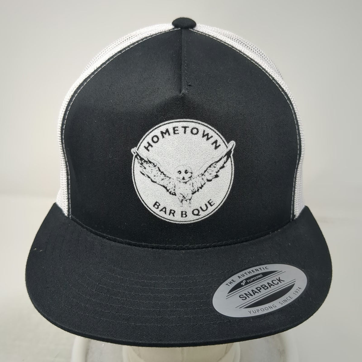 Yupoong Trucker Hat Black One Size Hometown Bar B Que Owl Logo Snapback Mesh