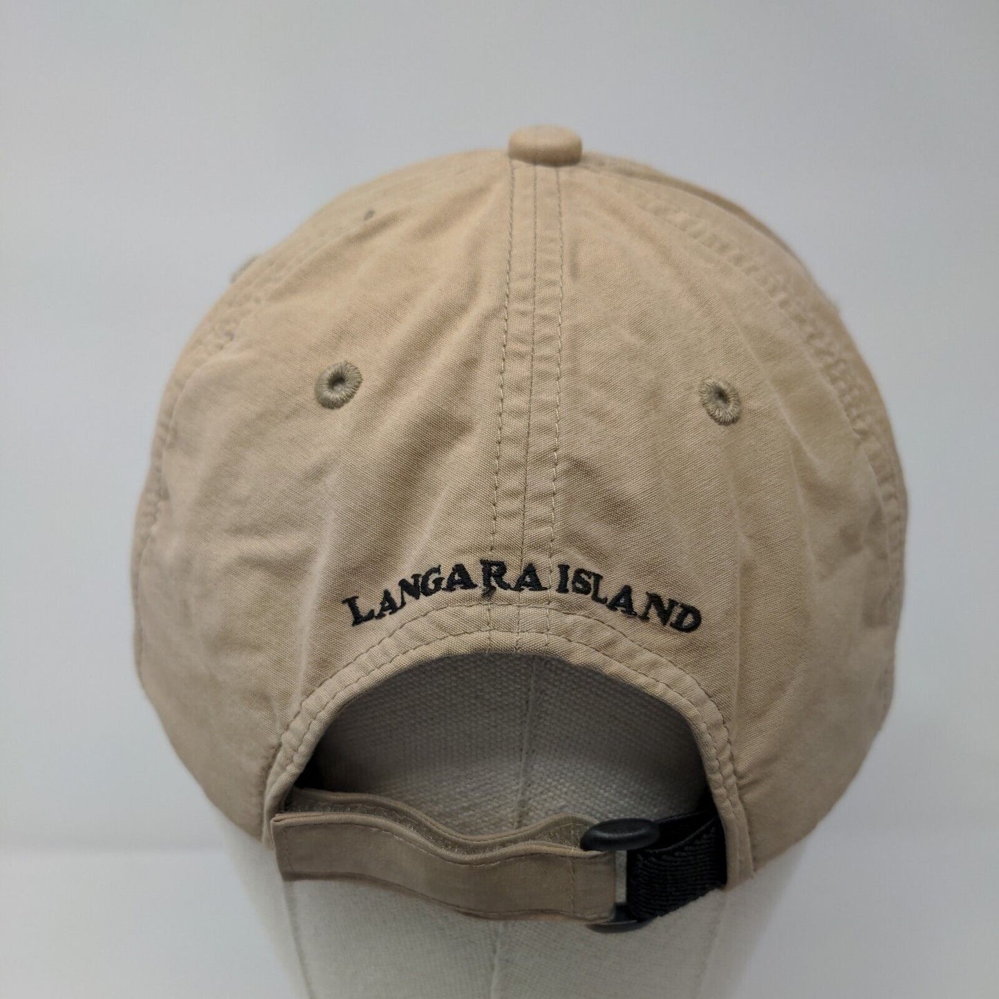 Langara Island Lodge Strapback Hat Tan One Size Adjustable Embroidered