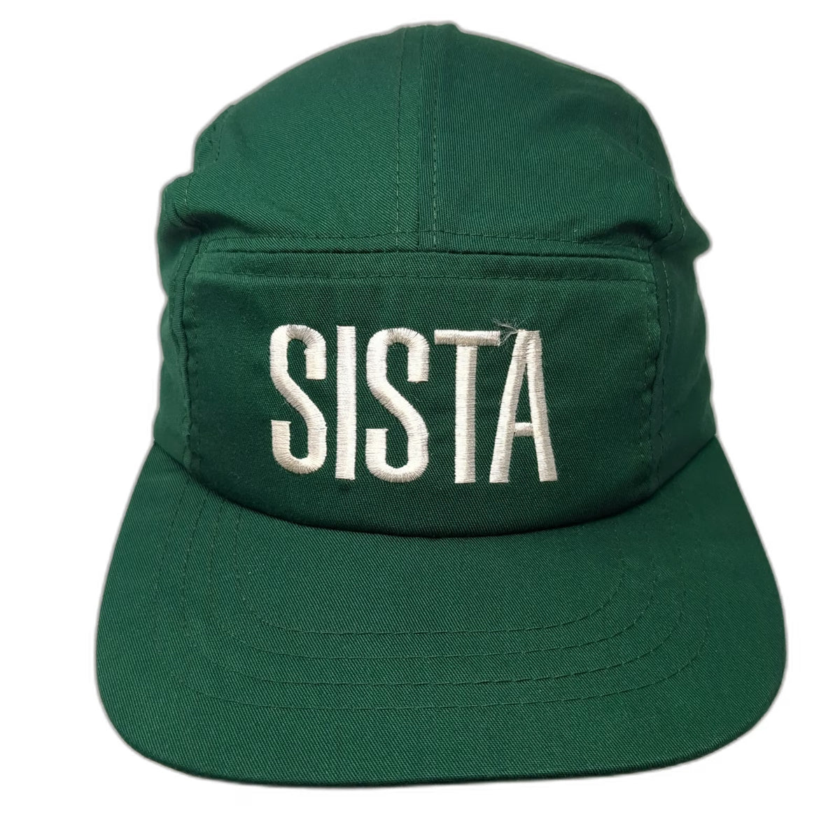 SISTA Embroidered 5 Panel Green Hat One Size Slideback Flat Bill Camper Cotton