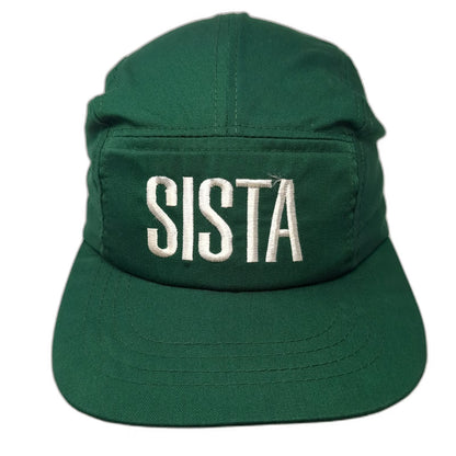 SISTA Embroidered 5 Panel Green Hat One Size Slideback Flat Bill Camper Cotton