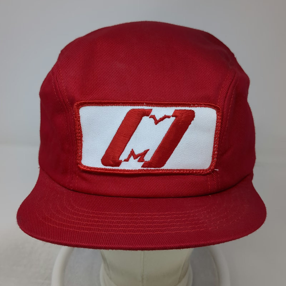 K-Brand Baseball Cap Red 7 3/8 Ear Flaps Hesston Logo Patch Made USA Hat Vintage