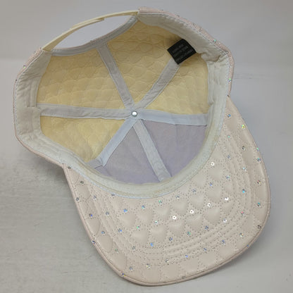 Claire's Snapback Hat Beige One Size Quilted Heart Iridescent Rhinestones Cap