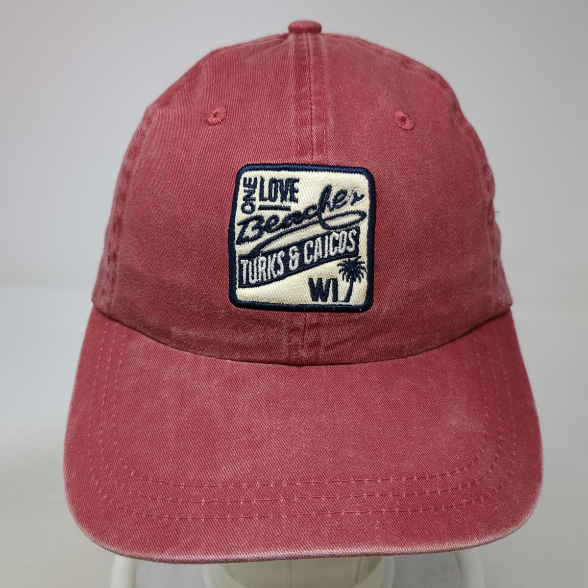 Ahead Baseball Cap Red One Size Beaches Turks & Caicos Palm Tree Slideback Hat