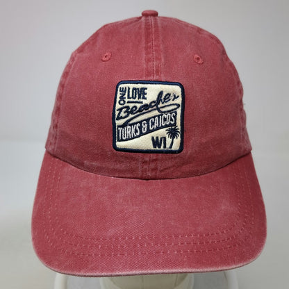 Ahead Baseball Cap Red One Size Beaches Turks & Caicos Palm Tree Slideback Hat