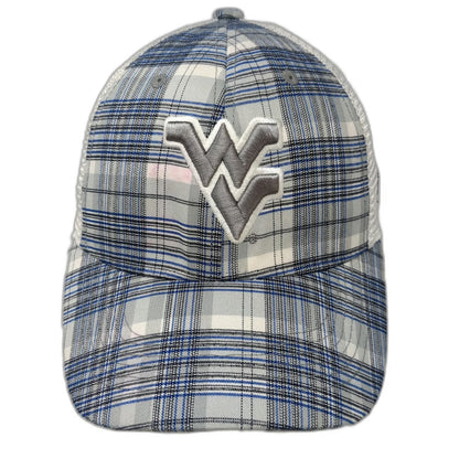 West Virginia Mountaineers NCAA Top of the World Hat Gray Blue OSFM Plaid Mesh