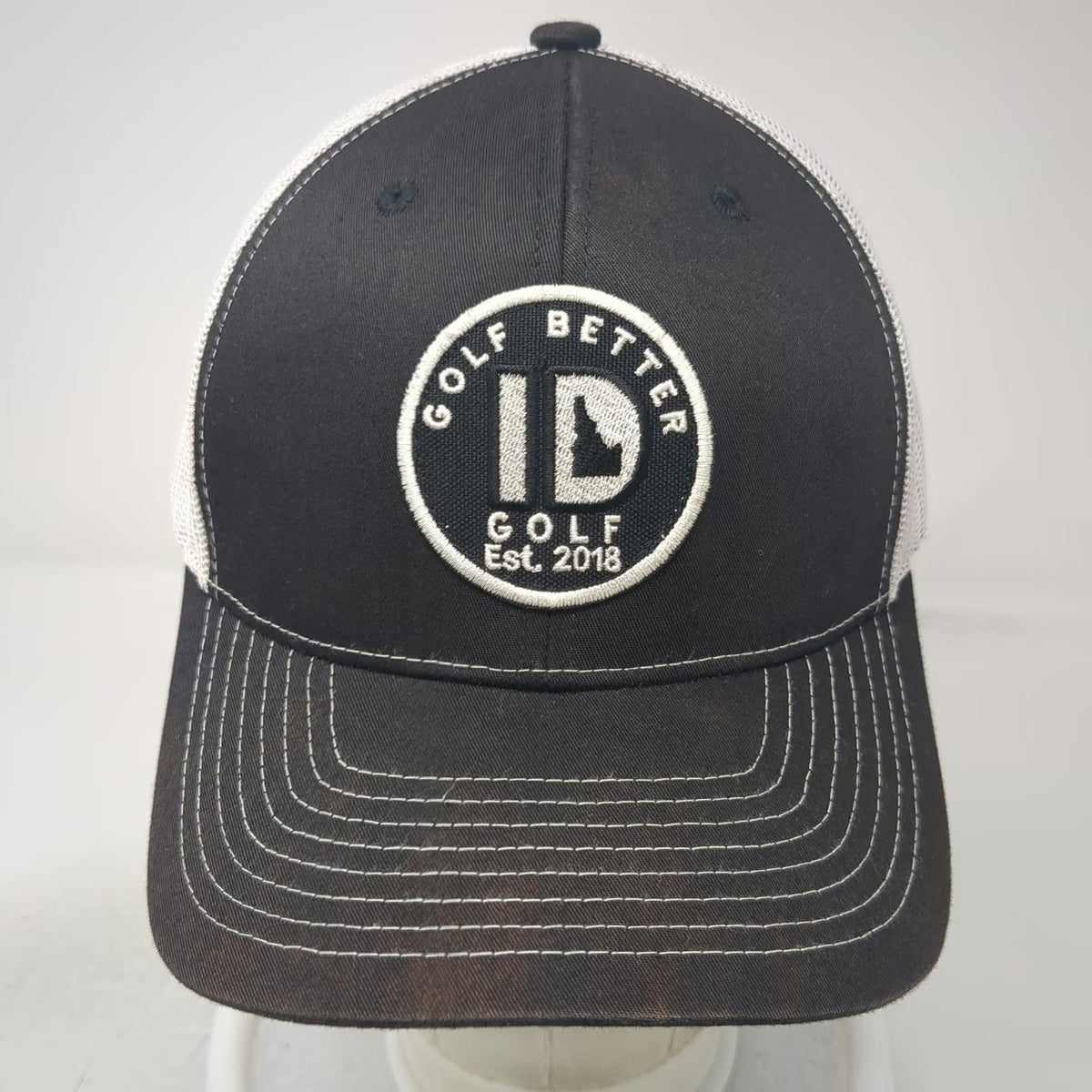 Richardson Trucker Hat Black White One Size Golf Better ID Idaho Mesh Patch