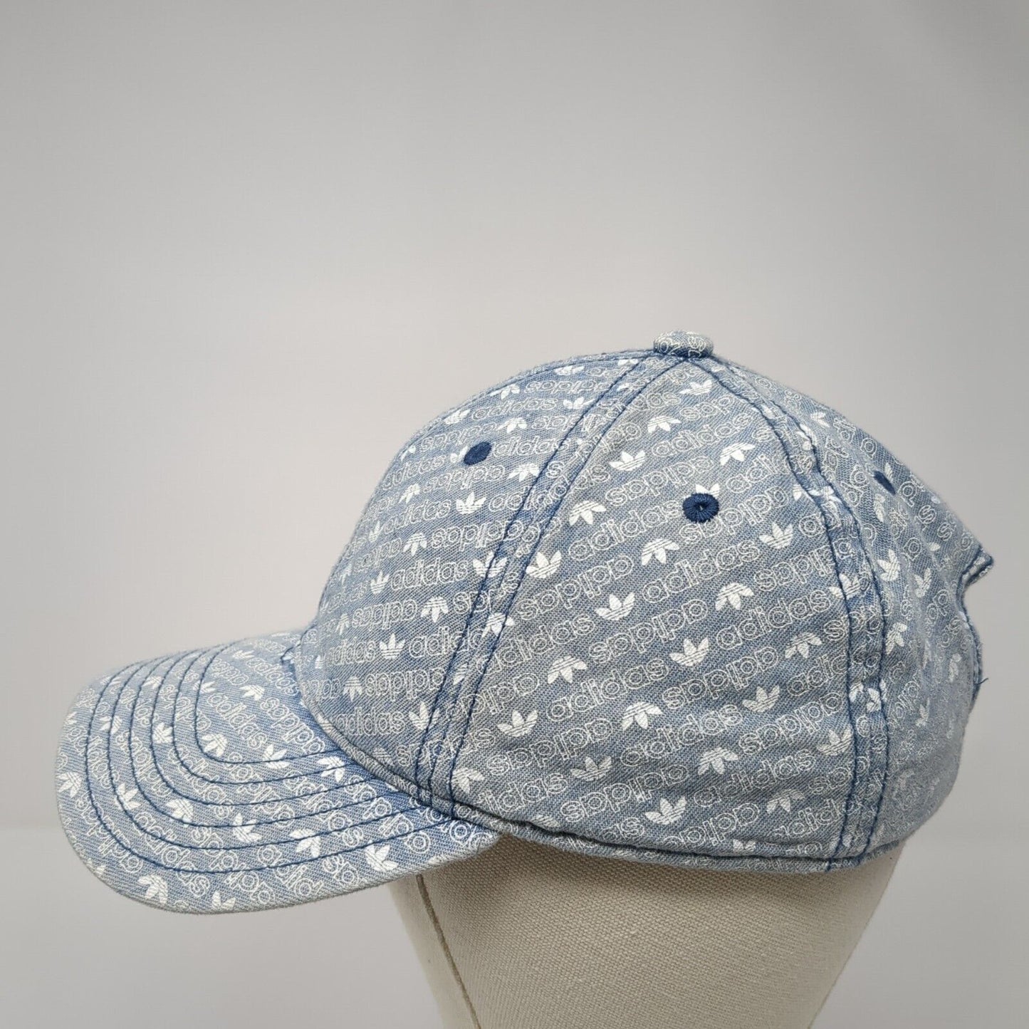 Adidas Slideback Hat Blue One Size Adjustable All Over Print 6 Panel Cotton