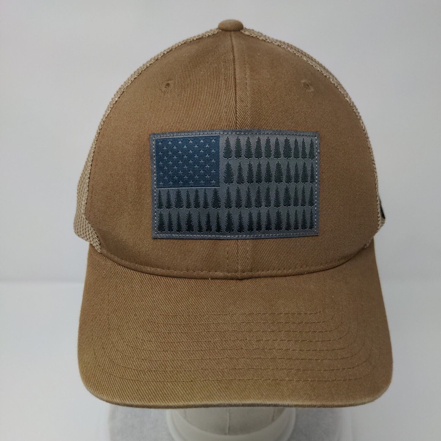 Columbia Tree Flag Fitted Mesh Back Trucker Hat Tan One Size Flexfit