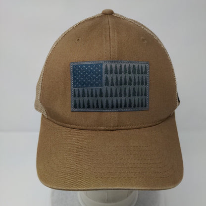 Columbia Tree Flag Fitted Mesh Back Trucker Hat Tan One Size Flexfit