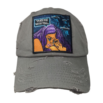 Take Me With You Slideback Hat Gray OSFA Adjustable Embroidered Distressed