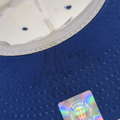 Boise State Broncos NCAA Zephyr White 7 1/8 Autographed Fitted Cap Hat Blue Logo