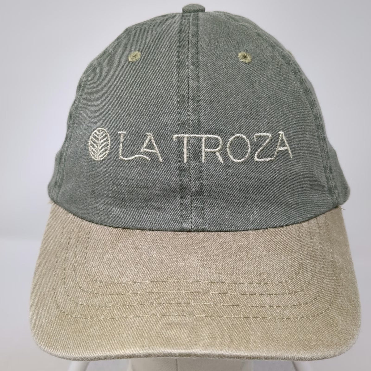 DKPS Baseball Cap Green Beige One Size La Troza Embroidered Strapback Hat Cotton