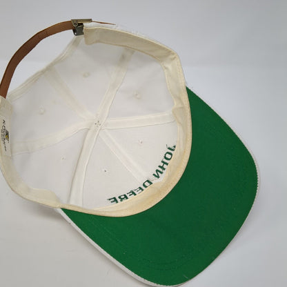 John Deere Slideback Hat White One Size Solid Leather Strap K-Products