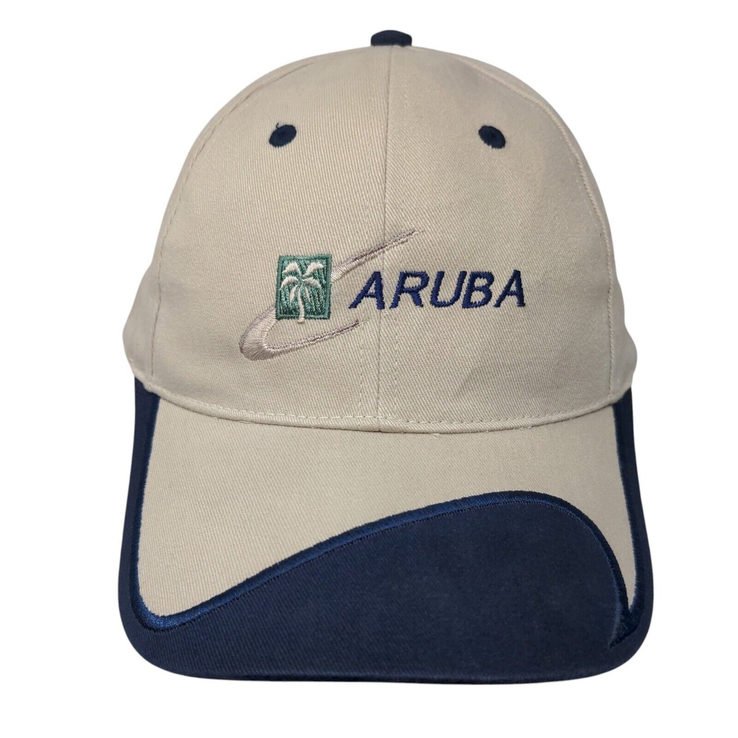 Aruba Palm Tree Slideback Hat Tan OSFA Adjustable Embroidered 6 Panel