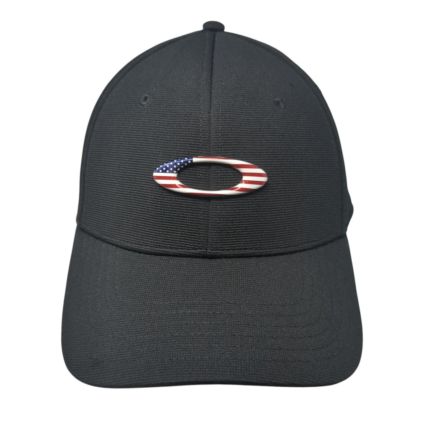 Oakley Logo USA Flag Fitted Hat Black XL Flex Stretch Classic Outdoor