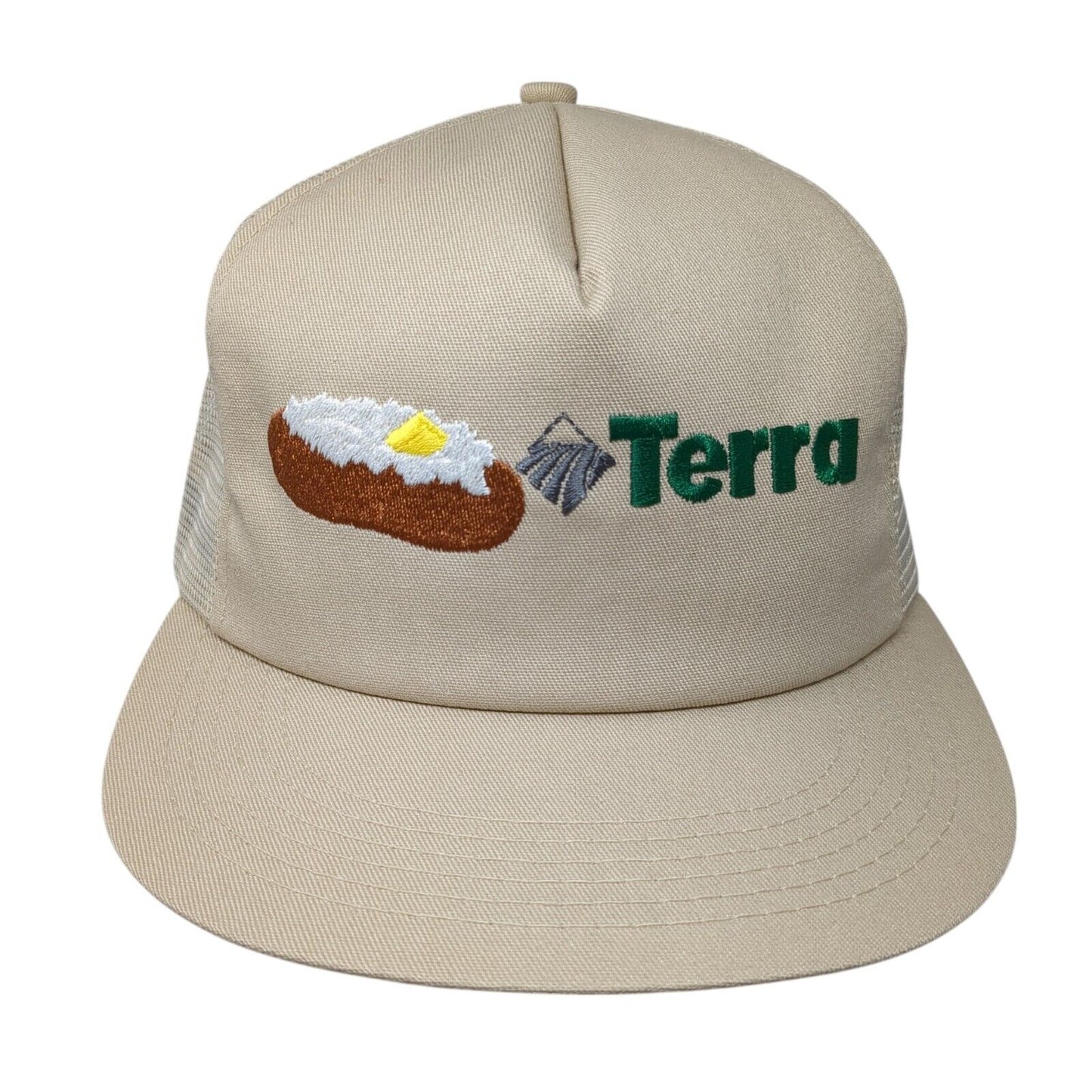 Terra Snapback Mesh Back Trucker Hat Tan OSFA Adjustable Embroidered