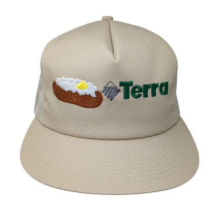 Terra Snapback Mesh Back Trucker Hat Tan OSFA Adjustable Embroidered