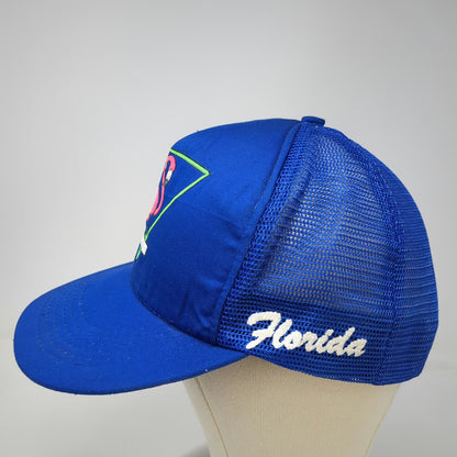 Blue Trucker Hat OS Florida Flamingo Palm Tree Mesh Snapback Foam Front Vintage