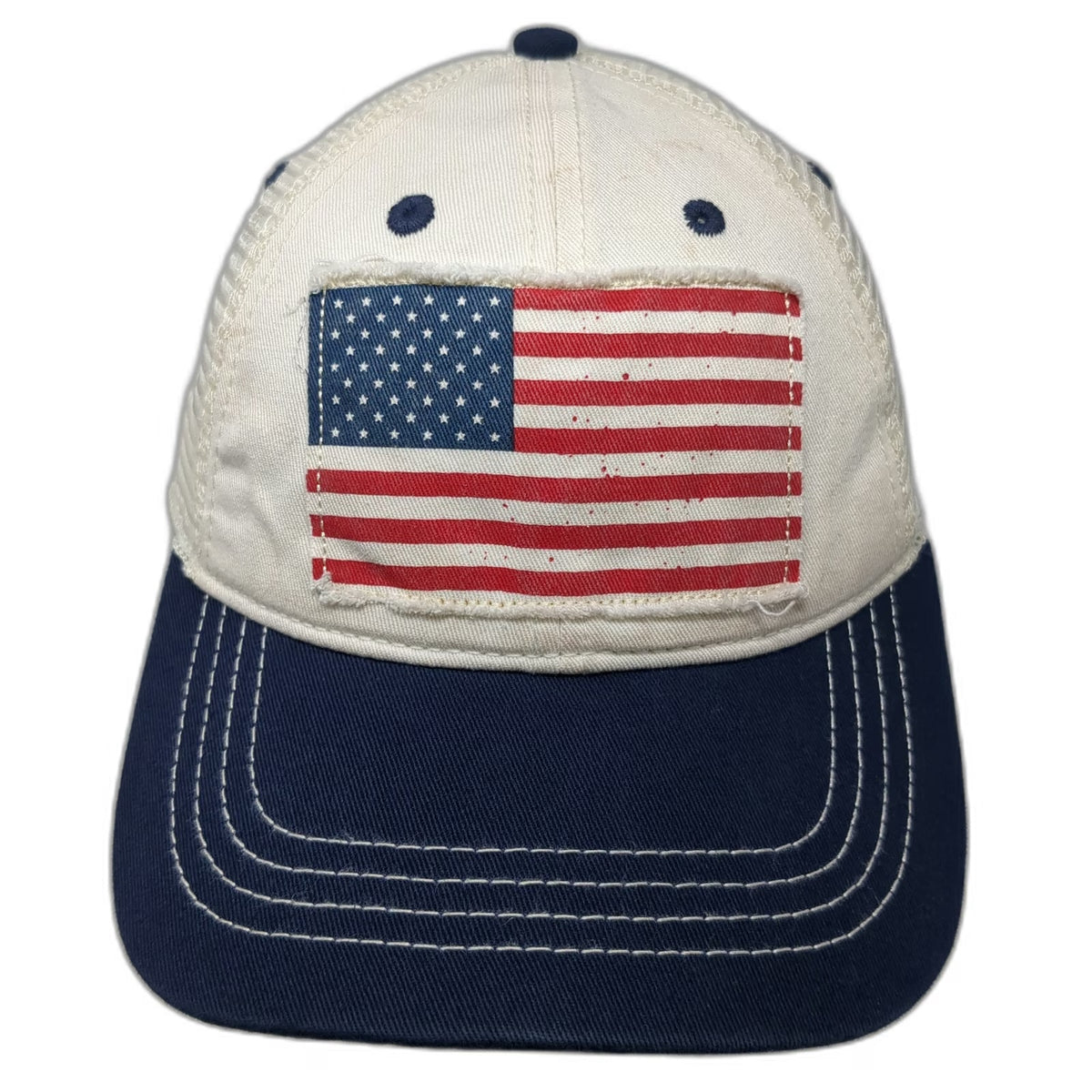 Baseball Cap White Blue Red One Size American Flag Patch Mesh Back Slideback Hat